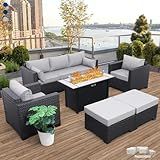 Patio Furniture Set 45 In Outdoor Fire Pits 6 Pieces Outdoor Patio Furniture 60000 BTU Outdoor Propane Fire Pit Table Patio Sofa Outdoor Chairs Anti-slip Cushions Waterproof Covers, Light Grey