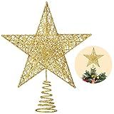 Christmas Tree Toppers Xmas Glitter Gold Hollow Star Treetop Topper for Christmas Tree Decoration. 1