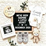 Pregnancy Announcement, Baby Announcement Ideas Set Include Felt Letter Board, Baby Onesie, Booties, Photo Frame, Wooden Sign and Bear Plush, Pregnancy Announcement Photo Props Coming Soon Baby Announcement