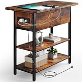 Yoobure End Table with Charging Station, Flip Top Side Table with USB Ports and Outlets, Sofa Couch Table Bedside Table for Living Room Bedroom, Narrow Nightstand with Storage Shelves for Small Space