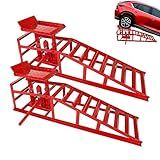2 Pack Auto Car Truck Service Ramps, 5 Ton Low Profile Hydraulic Car Ramps, Car Lift Service Ramps Red