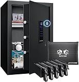JINXNOBI 2.63 Cubic Feet Fingerprint Safe Box with Big Fireproof Waterproof Safe Bag,Smart Biometric Safes for Home Office Hotel,Finger Touch Security Cabinet with 5 Gun Rack to Hold Pistols