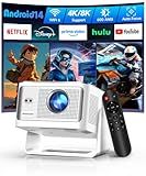 Smart Projector with 4K 8K Support, Android 14 Mini Projector with WiFi6 and Bluetooth5.4, 600 ANSI, Auto Focus & Obstacle Avoidance, 1080P Portable Movie Projector for Home Outdoor, Alwtniet HY350Max