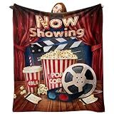 Zzkol Now Showing Movie Flannel Throw Blanket, Popcorn Cinema Ticket Gifts