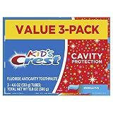 Crest Kid's Cavity Protection Toothpaste, Crest Kids Toothpaste, For Children And Toddlers 2+, Sparkle Fun, 4.6 Oz (Pack of 3), Toothpaste For Kids, Packaging may vary