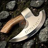 SKALDFORGE Viking Pizza Cutter Axe with Leather Sheath, Rune Engraving Carbon Steel Blade with Ash Wood Handle, Pizza Slicer Unique Tool for Kitchen & BBQ, Best Gift for Men and Women