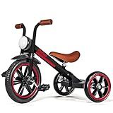 KRIDDO Kids Tricycle, 12 Inch Puncture Free Wheel w Front Light, Adjustable Seat Height, Gift for 2-5 Year Olds, Trike for Toddlers, Black