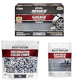 Rust-Oleum 293513 Rocksolid Polycuramine Garage Oil Floor Coating, 2.5 Car Kit, Gray & 301359 Decorative Color Chips, Gray Blend, 1lb(454g) & Oil 279847 EPOXYShield Anti Skid 3.4-Ounce