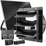 Hon&Guan 10 Inch Solar Shutter Exhaust Fan with AC Adapter, 647 CFM, 30W Panel, Thermostat and 4-Speed Control, for Greenhouse, Chicken Coop, Shed, Garage, Attic