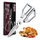 HUUSK Kitchen Scissors All Purpose - Stainless Steel Kitchen Shear, Sharp Silver Meat Scissors Dishwasher Safe, Heavy Duty Poultry Shears, Japanese Cooking Scissor for Food, Gifts for Women