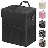 Capolo Car Trash Can with Lid, Leakproof Car Trash Bag Hanging Waterproof Automotive Garbage Can with Storage Pockets Mini Vehicle Trash Bin for Back/Front Seat(Black,2.5 Gallon)