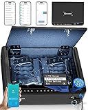 BILLCONCH Smart Gun Safe with Security Cable - Biometric Pistol Safe for Handgun 4 Ways Quick Access with Fingerprint/Keypad/Key/APP Lock, for Nightstand Bedside Home Car with LCD and Voice Guide