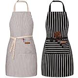 BeLuyi 2 Pack Adjustable Bib Apron with 2 Pockets Chef Cooking Kitchen Restaurant Aprons for Women Men (Black/Brown Stripes)