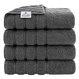 American Soft Linen Luxury 4 Piece Bath Towel Set, 600 GSM 100% Cotton Turkish Bath Towels for Bathroom, 27x54 in Large Bathroom Shower Towels, Dark Gray