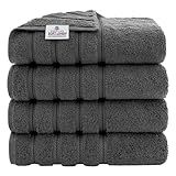 American Soft Linen Luxury 4 Piece Bath Towel Set, 600 GSM 100% Cotton Turkish Bath Towels for Bathroom, 27x54 in Large Bathroom Shower Towels, Dark Gray