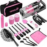 Viewsun 17pcs Car Cleaning Kit, Pink Car Interior Detailing Kit with High Power Handheld Vacuum, Detailing Brush Set, Windshield Cleaner, Cleaning Gel, Complete Auto Accessories for Women Gift