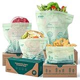 Fit Meal Prep 100% Compostable Food Storage Bags Set, Resealable Bags Plant-Based Freezer Bag for Food, ASTM D6400, US BPI & EU OK Compost Certified