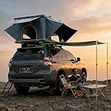 Pioneer Pro Rooftop Tent Hard Shell with USB Outlet, Summer Side Awning, Winter Thermal Liner&Luggage Racks for 4 Season Camping, Aluminum Pop Up 2-3 Person Roof Tent for Truck Jeep SUV Van Trailer