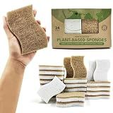AIRNEX Natural Kitchen Sponges (24 Pack) - Biodegradable Cellulose & Coconut Scrubber Dish Sponges for Kitchen - Eco-Friendly, Non Scratch, Compostable, Non Toxic S-Shaped Natural Sponges for Dishes