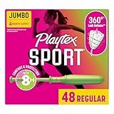Playtex Sport Tampons Regular Absorbency, Fragrance-Free - 48ct | Regular Tampons for Women, Feminine Care, Playtex Tampon with 360 Leak Defense