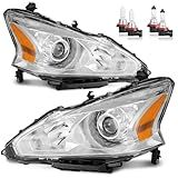 ROADEAL Headlights W/Bulbs for 2013 2014 2015 Nissan Altima 4-Door Halogen Headlamp Replacement Driver & Passenger Side (DOES NOT FIT XENON/HID)