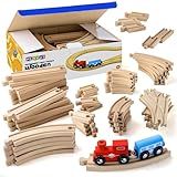 Play22 Wooden Train Tracks - 52 PCS + 2 Bonus Car Toy Trains - for Kids is Compatible with Thomas Wooden Railway Systems and All Major Brands - Original