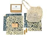 4-Pack Reusable Beeswax Wraps with Produce Bag & 2 Beeswax Bars