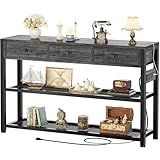 Ecoprsio 47'' Entryway Table with Outlets and USB Ports, Console Table with 3 Drawers, Sofa Table Narrow Long with Storage Shelves for Living Room, Couch, Hallway, Foyer, Kitchen Counter, Grey