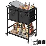 Patio Rolling Cooler Cart, Portable Bar Station for Backyard, Pool & BBQ
