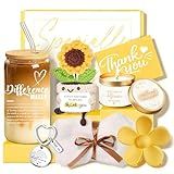 Thank You Gifts for Women Appreciation Gift Basket Sunflower Scented Candle Glass Cup Crochet Decor Unique Set for Coworkers Teacher Employee Volunteer Social Worker Paraprofessional