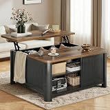 Decofy Lift Top Coffee Table with Storage Mid Century Modern Square Coffee Tables for Living Room, Large Hidden Storage Compartment, Adjustable Shelves & Sliding Door