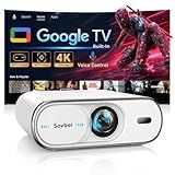 4K Projector with Google TV:3000 Brightness/Auto Lens Cap & 4D Keystone/Auto Focus & AI Voice Control, Sovboi Portable Outdoor Projector with WiFi & Bluetooth, Smart Movie Proyector for Streaming Apps