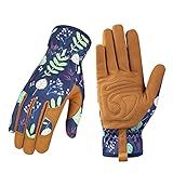 Bamllum Leather Gardening Gloves for Women - Working Gloves for Weeding, Digging, Planting, Raking and Pruning (B-Blue)