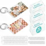 YOPPIX 90 Pcs Sublimation Acrylic Keychain Blank kit, with 30 Fixing Clips and 30 Key Rings for Heat Transfer Keychain Bag Decor Pet Necklace Christmas Tree Decor, Home Gift Crafts Supplies