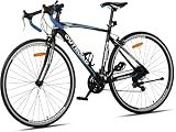 Brightpeak 700C Lightweight Aluminum Road Bike – 14 Speed Commuter Bicycle with Dual V Brakes for Men & Women (Black,Blue)