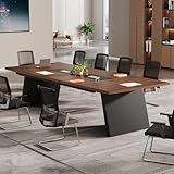 Tribesigns 8ft Conference Table, Modern Office Meeting Room Desk with Cable Management, Large Business Furniture for Boardroom, Conference Room (1, Walnut + Black)