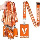 Colarr 25 Pack Volunteer Lanyard with PVC Plastic Card Pass Volunteer Identification ID Badges Bulk Breakaway Lanyard for Activity, Fundraising, Church, School, Events(Orange)