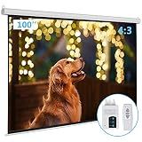 Kshioe Motorized Projector Screen with Remote Control, No Wrinkles, Without Dents, HD Screen, for Home Theater Office Classroom TV Usage (100in 4:3)