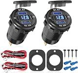 2Pcs 12V/24V Outlet with Voltmeter, Quick Charge 3.0 Dual USB Power Outlet, Waterproof Fast Charge USB Charger Socket DIY Kit for Car Boat Marine (2 Pack)