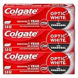 Colgate Optic White with Charcoal Teeth Whitening Toothpaste, Anticavity Toothpaste with Fluoride, Cool Mint Flavor, 3 Pack, 3.8 OZ