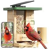 Birdfy Smart Bird Feeder with Camera Solar Powered, Slow-Motion Video & Night Insight, AI Identify 6000+ Species Lifetime Free, Ideal for Outdoors Bird Watching & Gifts for BirdLovers, Wood