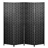 FDW Room Divider 6FT Wall Divider Wood Screen 4 Panels Wood Mesh Hand-Woven Design Room Screen Divider Indoor Folding Portable Partition Screen,Black