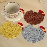 Handmade Crochet Chicken Coasters Set of 4, Mom, Stuffed Animal-Themed Drink Coasters, Cute Desk Accessories, Home Decor, Tabletop Protection, Crazy Chicken Lady Must Have
