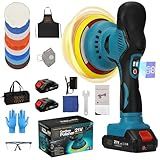 BOKA BAY Cordless Car Buffer Polisher Kit 6 Inch with 21V 2x2000mAh & 9 Pcs Attachments, Car Polisher with 8 Variable Speed 2800-6000RPM, Orbital Polisher for Detailing, Sanding, Scratch Removing