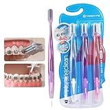 YANDY Concave Orthodontic Toothbrush for Braces Brackets, Pack of 3,Tail Self-Contained Interdental Brush, Soft Bristles