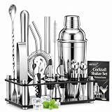 ARTFLY Cocktail Shaker Set, 18-Piece Bartender Kit with Acrylic Stand, 18/8 Stainless Steel Bar Set with Martini Shaker, Jigger, Muddler & Recipe Book for Home Bar