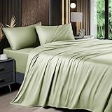 Shilucheng 4 Piece Queen Sheet Sets, Cooling Sheets, Blend Rayon Derived from Bamboo, Deep Pocket Up to 16", Breathable & Soft Bed Sheets, Hotel Silky Bedding Set, Sage Green