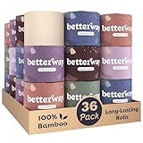 Betterway Unbleached Bamboo Toilet Paper Rolls - Eco-Friendly 3 Ply Toilet Tissue - 36 Long-Lasting Rolls - 360 Sheets/Roll - Organic, FSC Certified, Septic Safe TP - Lint-Free, PFAS-Free Bath Tissue