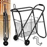 Kritkin Horse Saddle Tack Cart with Wheels, Rolling Iron Heavy Duty Trailer Organizer with Hooks Foldable Horse Cinch Equipments Stable Storage Tool for Saddle Moving Transport Organizer Supplies