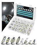 48Pcs Led Interior Car Lights Kit, Premium Bright White Led Bulb (194 T10 T5 De3175 W5W 2825 578 168) | Dome Map Dash Door License Plate Tail Light Bulbs, Interior Lights for Cars, Trucks, Rv, Boat